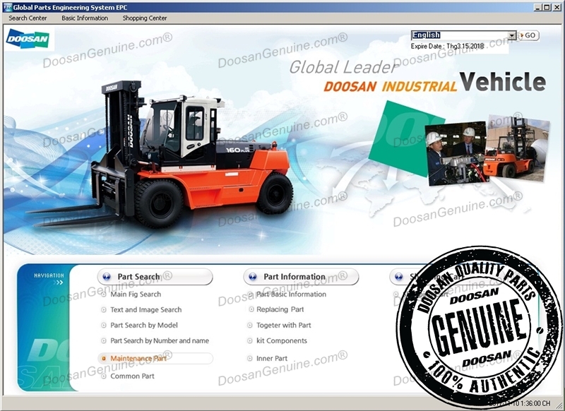 DOOSAN FORKLIFT PARTS BOOK,SOFT WARE;YEAR 2017 - OFFLINE